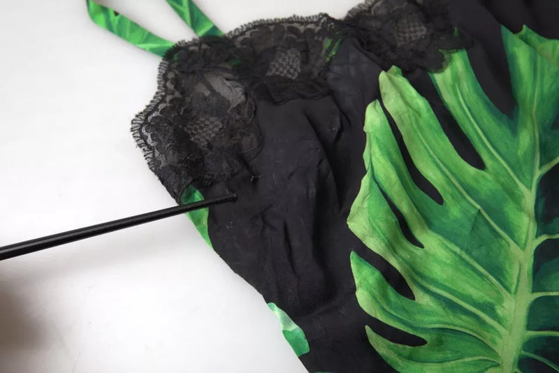Dolce & Gabbana Black Philodendron Print Silk Camisole