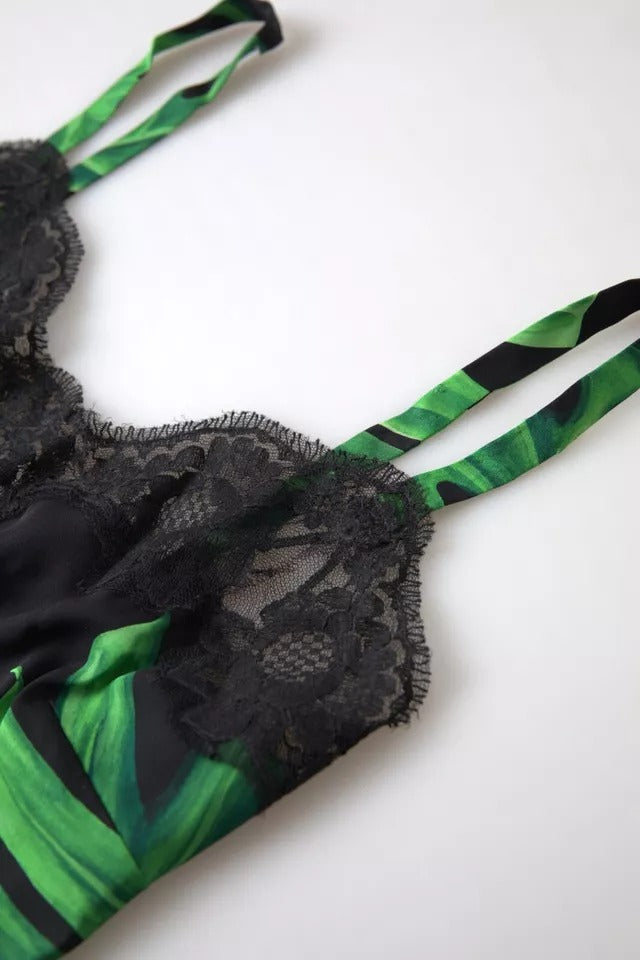 Dolce & Gabbana Black Philodendron Print Silk Camisole