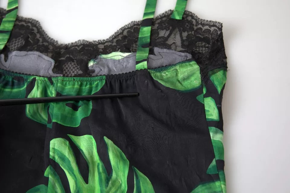 Dolce & Gabbana Black Philodendron Print Silk Camisole