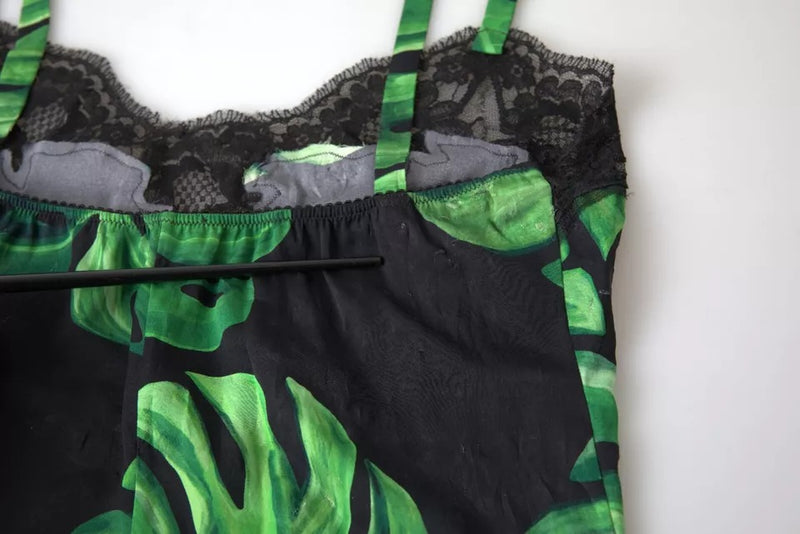 Dolce & Gabbana Black Philodendron Print Silk Camisole