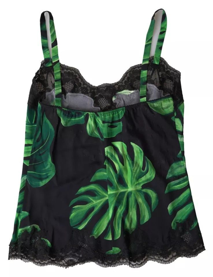 Dolce & Gabbana Black Philodendron Print Silk Camisole