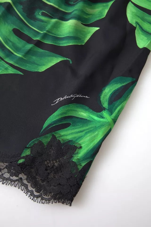 Dolce & Gabbana Black Philodendron Print Silk Camisole