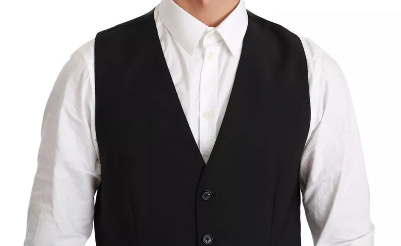 Dolce & Gabbana Black Stretch Waistcoat - Formal Dress Wool Vest