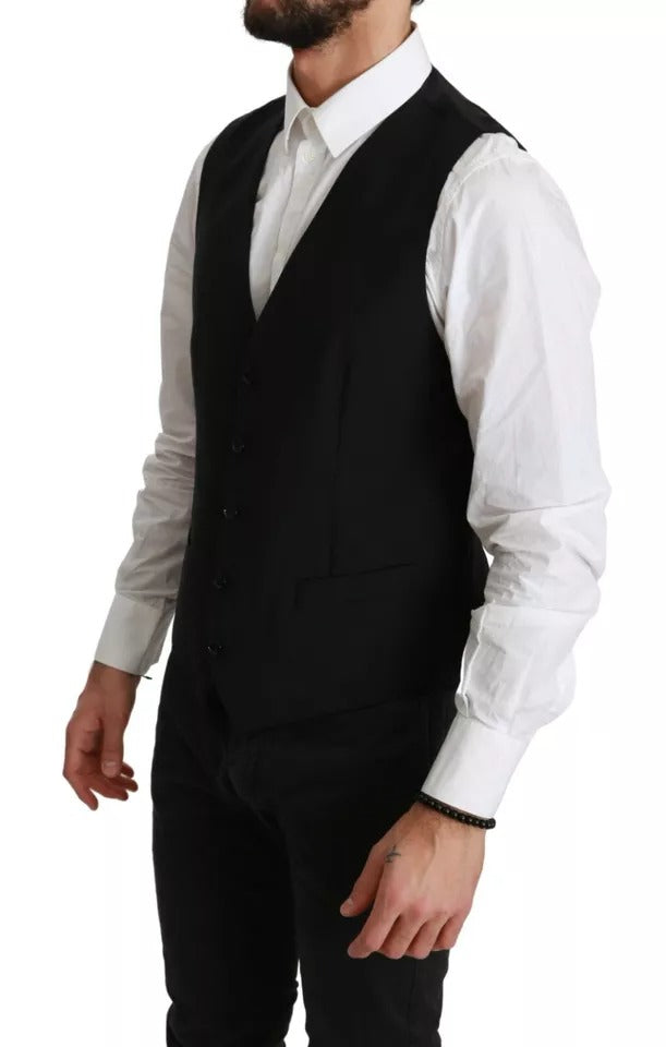 Dolce & Gabbana Black Stretch Waistcoat - Formal Dress Wool Vest