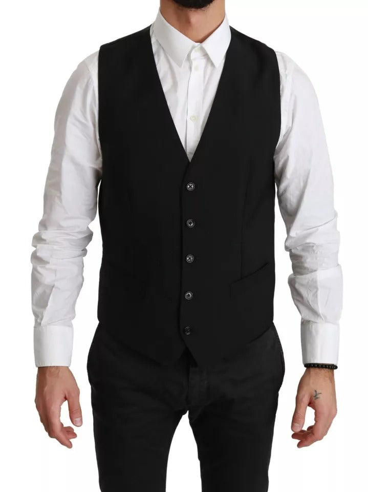 Dolce & Gabbana Black Stretch Waistcoat - Formal Dress Wool Vest