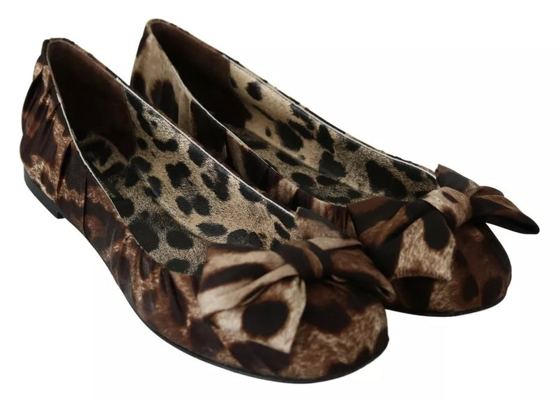 Dolce & Gabbana Brown Leopard Silk Ballerina Flats