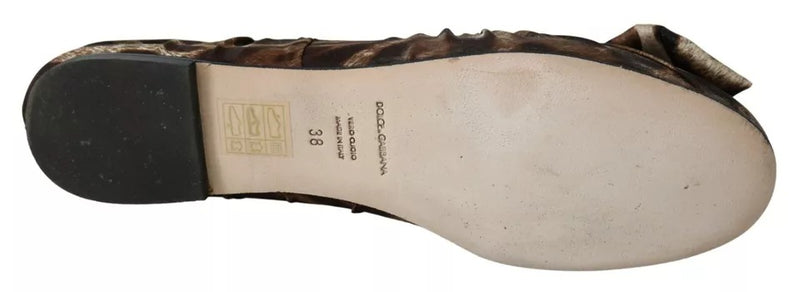 Dolce & Gabbana Brown Leopard Silk Ballerina Flats