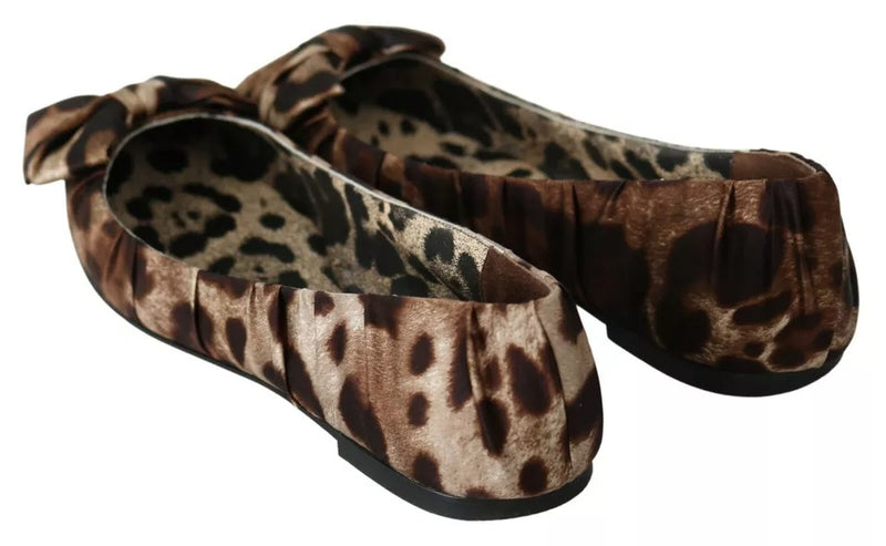 Dolce & Gabbana Brown Leopard Silk Ballerina Flats