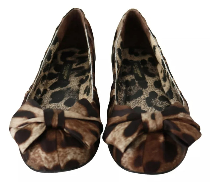 Dolce & Gabbana Brown Leopard Silk Ballerina Flats