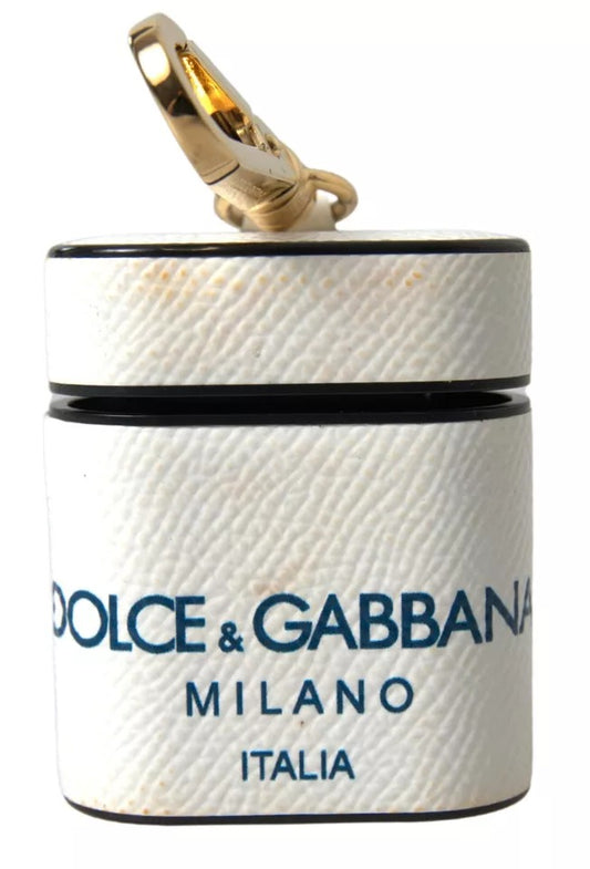 Dolce & Gabbana Airpods-hoesje met wit blauw kalfsleer en logoprint