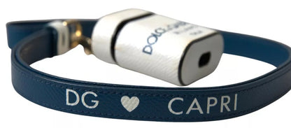 Dolce & Gabbana Airpods-hoesje met wit blauw kalfsleer en logoprint