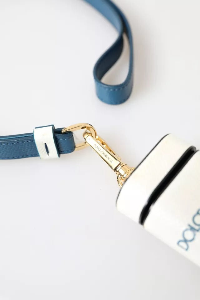 Dolce & Gabbana Airpods-hoesje met wit blauw kalfsleer en logoprint