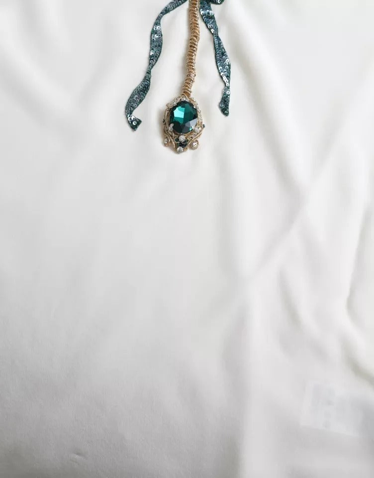 Dolce & Gabbana witte zijden blouse met kristallen en 3/4 mouwen