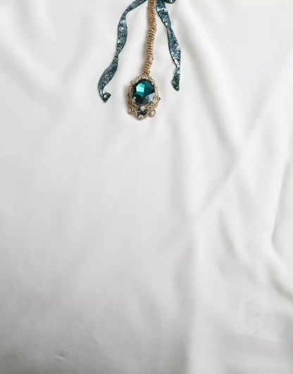 Dolce & Gabbana witte zijden blouse met kristallen en 3/4 mouwen