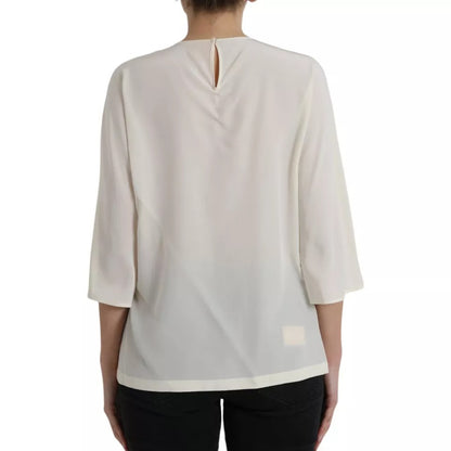 Dolce & Gabbana witte zijden blouse met kristallen en 3/4 mouwen