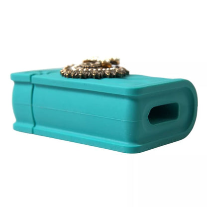 Étui pour Airpods Dolce & Gabbana en silicone turquoise avec motif cœur dévotion