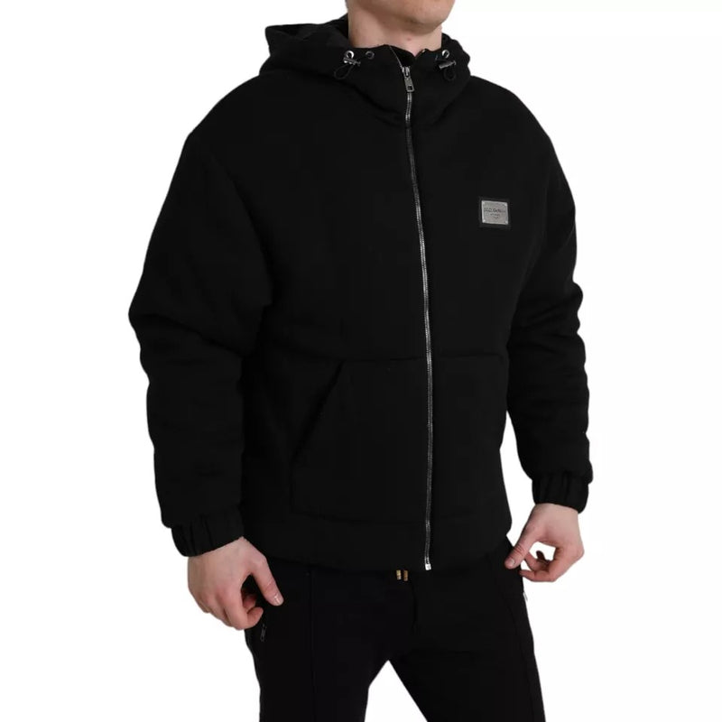 Dolce & Gabbana Zwarte Katoenen Bomberjas met Capuchon en Logo voor Heren