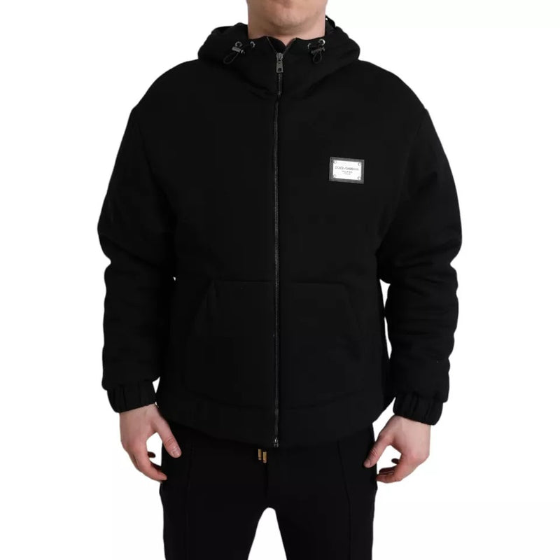 Dolce & Gabbana Zwarte Katoenen Bomberjas met Capuchon en Logo voor Heren