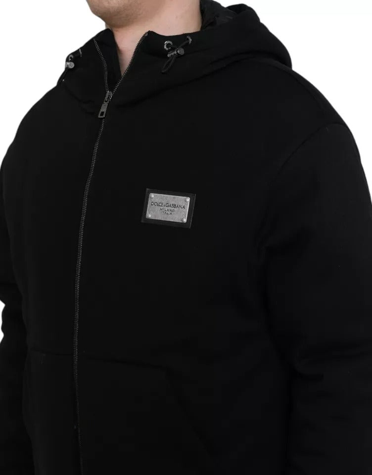 Dolce & Gabbana Zwarte Katoenen Bomberjas met Capuchon en Logo voor Heren
