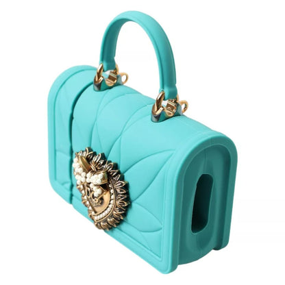 Étui pour Airpods Dolce & Gabbana en silicone turquoise avec motif cœur dévotion