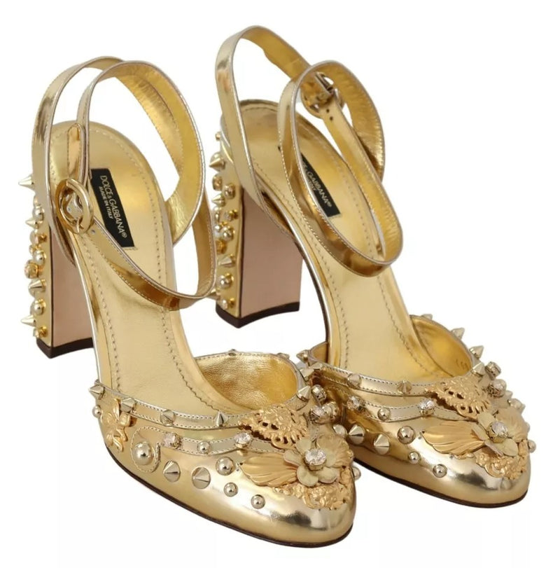 Dolce & Gabbana Gold Studs Vally Slingback Sandals - Luxe Élégance