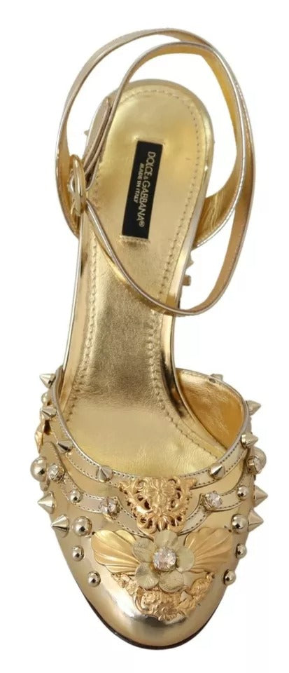 Dolce & Gabbana Gold Studs Vally Slingback Sandals - Luxe Élégance