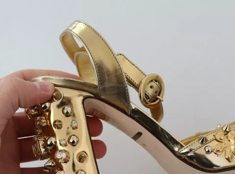 Dolce & Gabbana Gold Studs Vally Slingback Sandals - Luxe Élégance