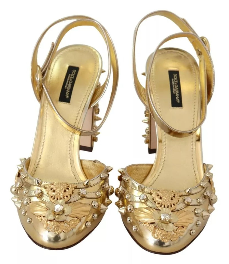 Dolce & Gabbana Gold Studs Vally Slingback Sandals - Luxe Élégance