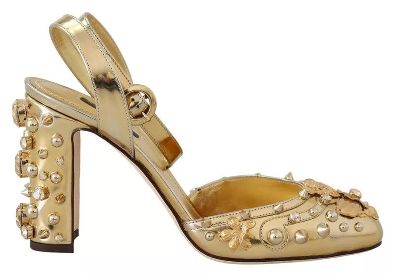 Dolce & Gabbana Gold Studs Vally Slingback Sandals - Luxe Élégance