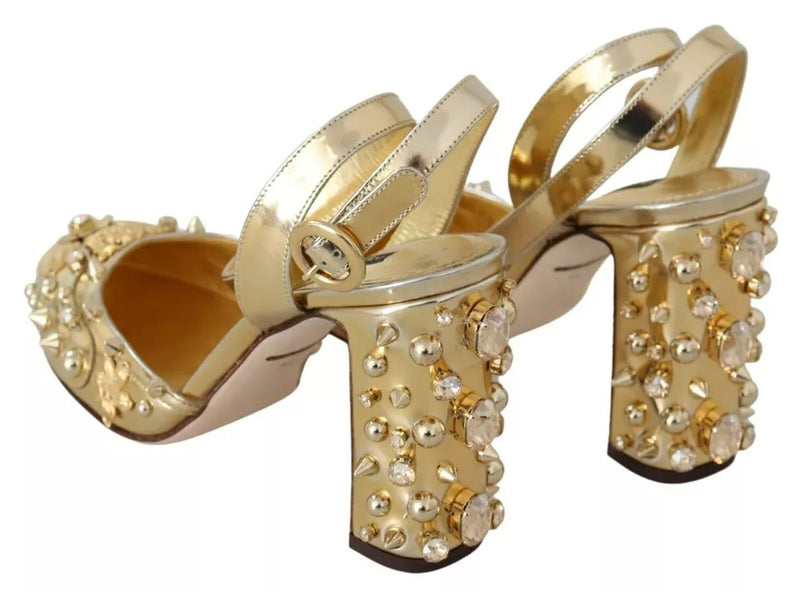 Dolce & Gabbana Gold Studs Vally Slingback Sandals - Luxe Élégance
