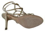 Dolce & Gabbana Gold Silk Ankle Strap Heels Sandals