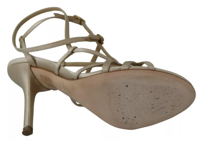 Dolce & Gabbana Gold Silk Ankle Strap Heels Sandals