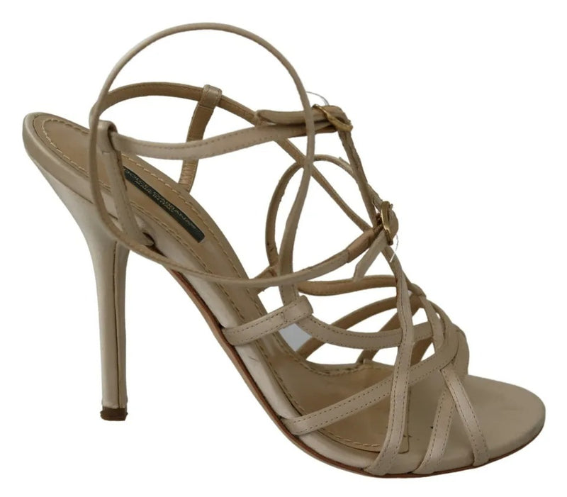 Dolce & Gabbana Gold Silk Ankle Strap Heels Sandals