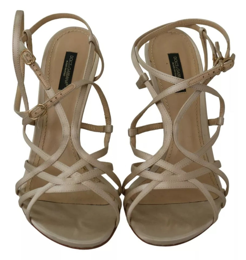 Dolce & Gabbana Gold Silk Ankle Strap Heels Sandals
