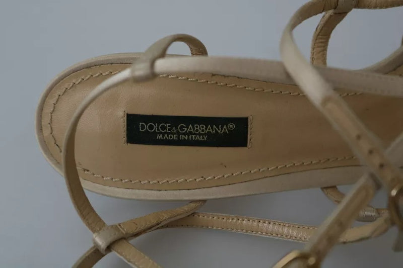 Dolce & Gabbana Gold Silk Ankle Strap Heels Sandals