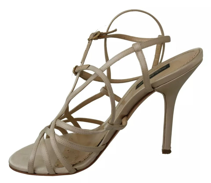 Dolce & Gabbana Gold Silk Ankle Strap Heels Sandals