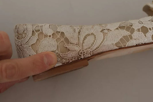 Dolce & Gabbana Beige Lace Crystal Ballet Flats