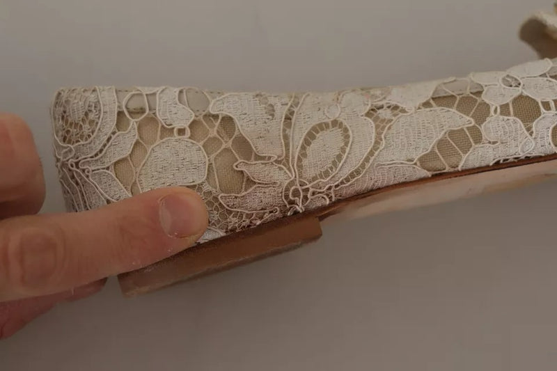 Dolce & Gabbana Beige Lace Crystal Ballet Flats