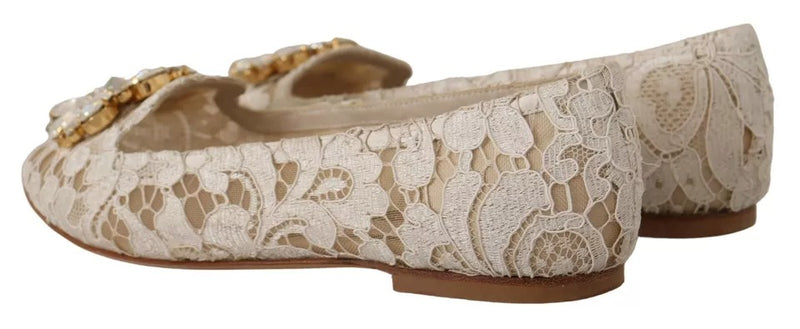 Dolce & Gabbana Beige Lace Crystal Ballet Flats