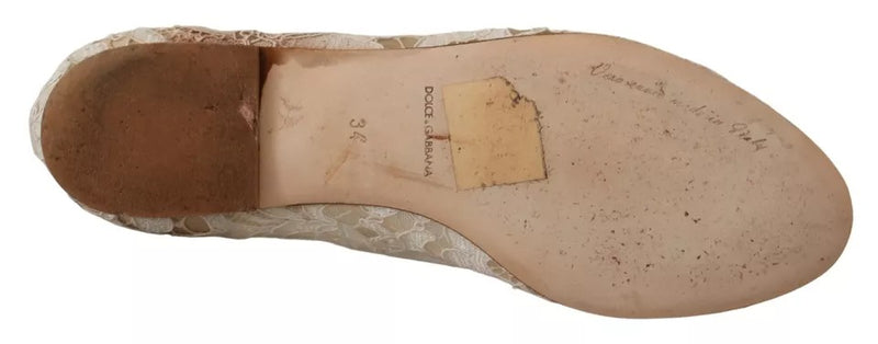 Dolce & Gabbana Beige Lace Crystal Ballet Flats