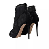 Dolce & Gabbana Black Tulle Stiletto Heels Short Boots