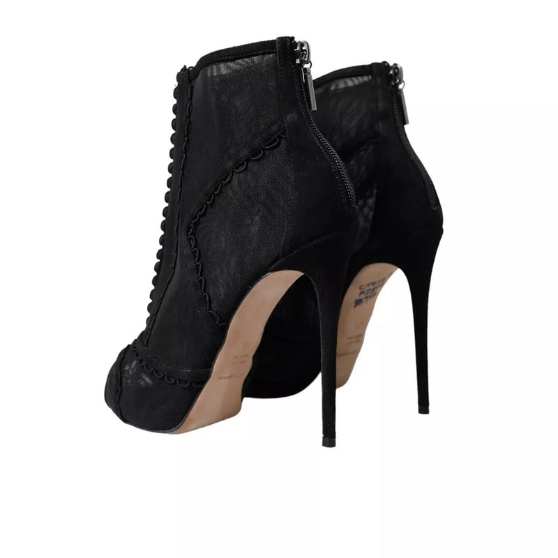 Dolce & Gabbana Black Tulle Stiletto Heels Short Boots