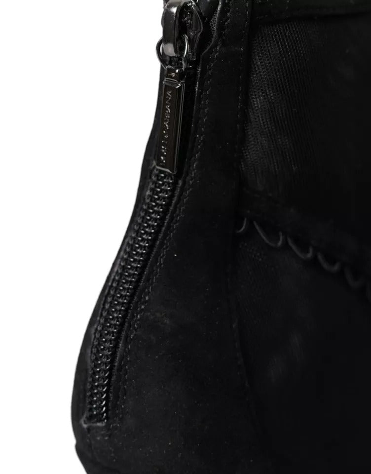 Dolce & Gabbana Black Tulle Stiletto Heels Short Boots