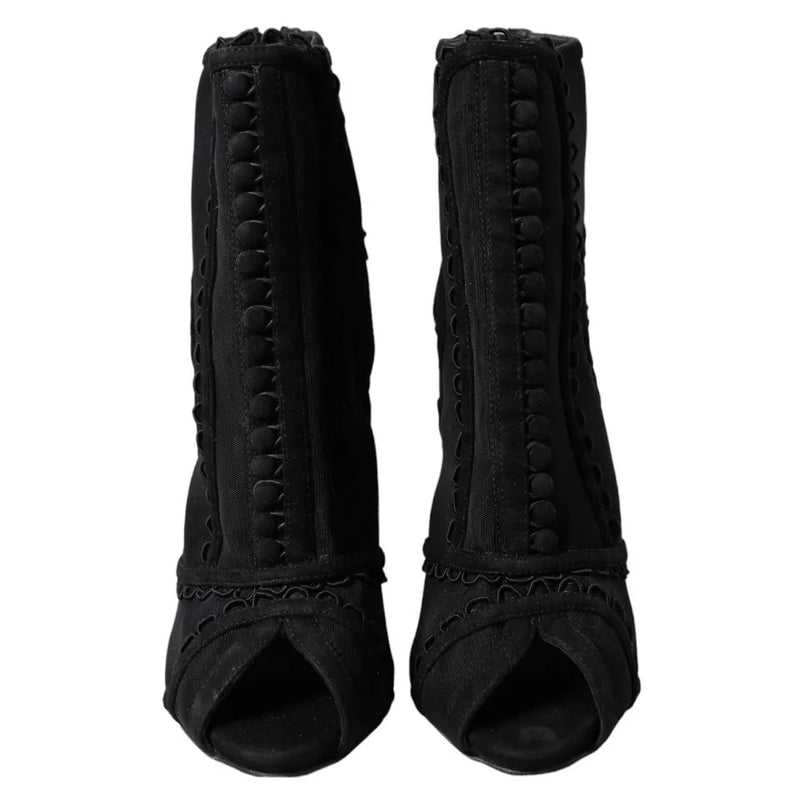Dolce & Gabbana Black Tulle Stiletto Heels Short Boots