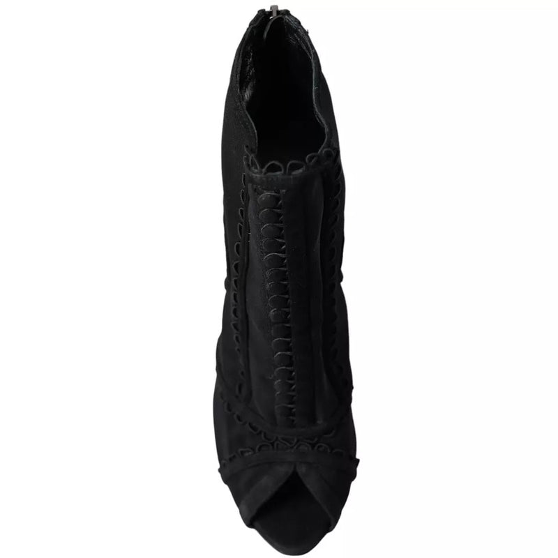 Dolce & Gabbana Black Tulle Stiletto Heels Short Boots
