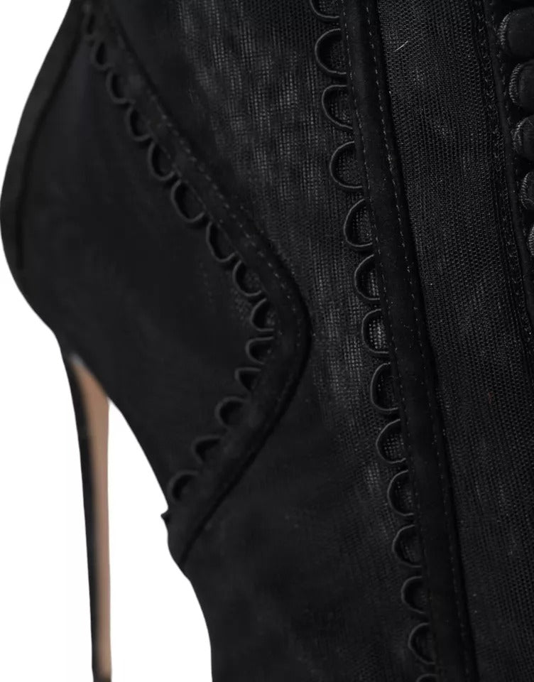Dolce & Gabbana Black Tulle Stiletto Heels Short Boots