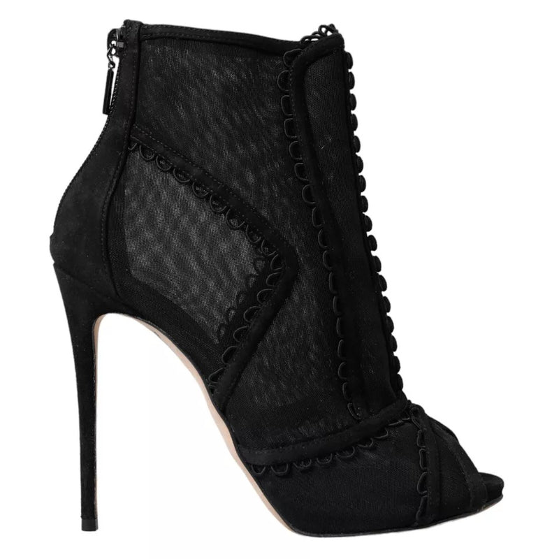 Dolce & Gabbana Black Tulle Stiletto Heels Short Boots