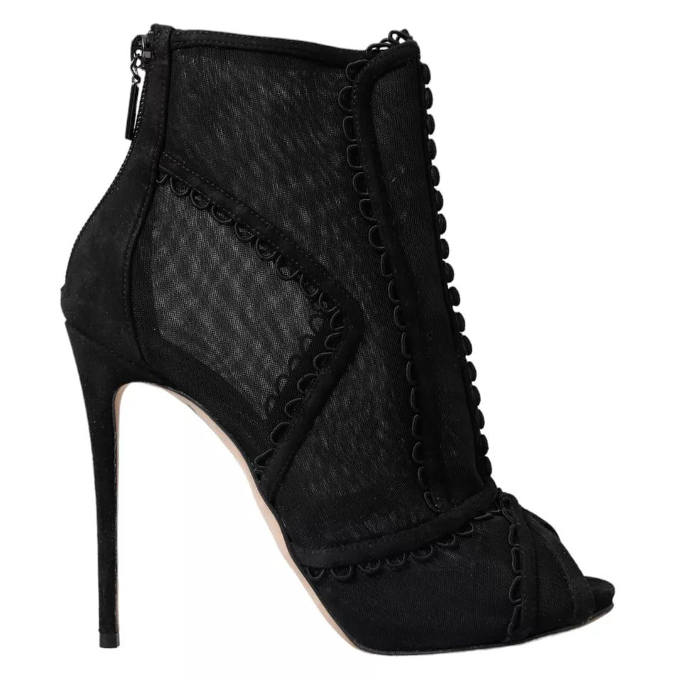Dolce & Gabbana Black Tulle Stiletto Heels Short Boots
