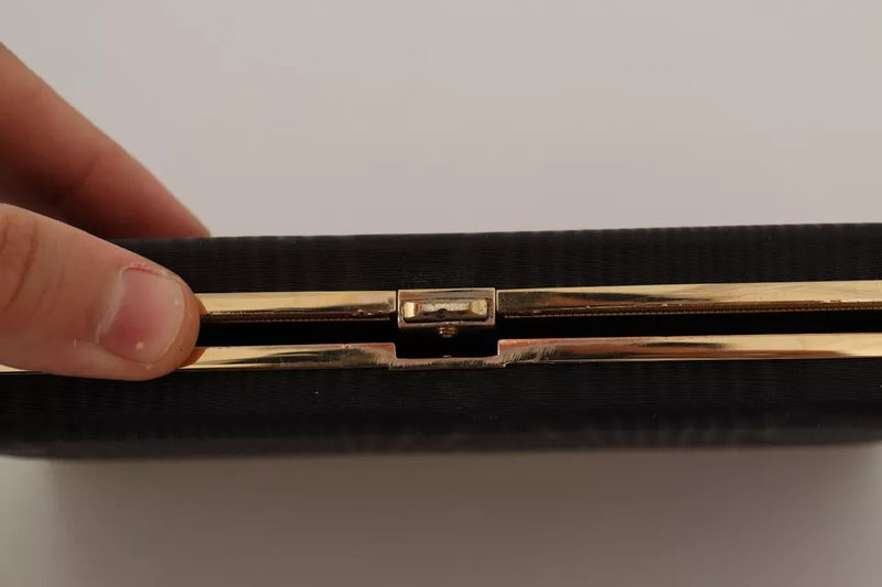 Dolce & Gabbana Black Silk Gold Frame Clutch Evening Purse