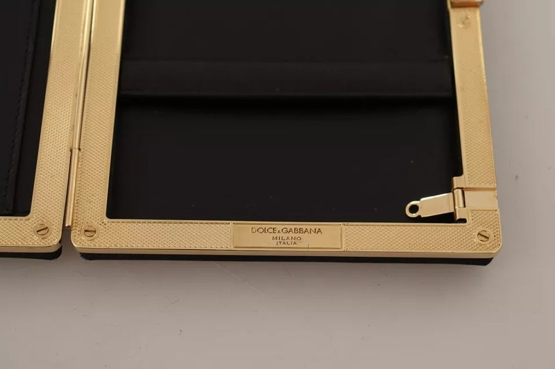Dolce & Gabbana Black Silk Gold Frame Clutch Evening Purse